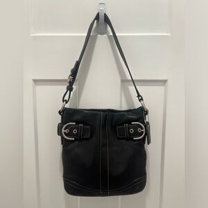 Authentic Coach Hobo Bag Black Genuine Leather With Silver Hardware